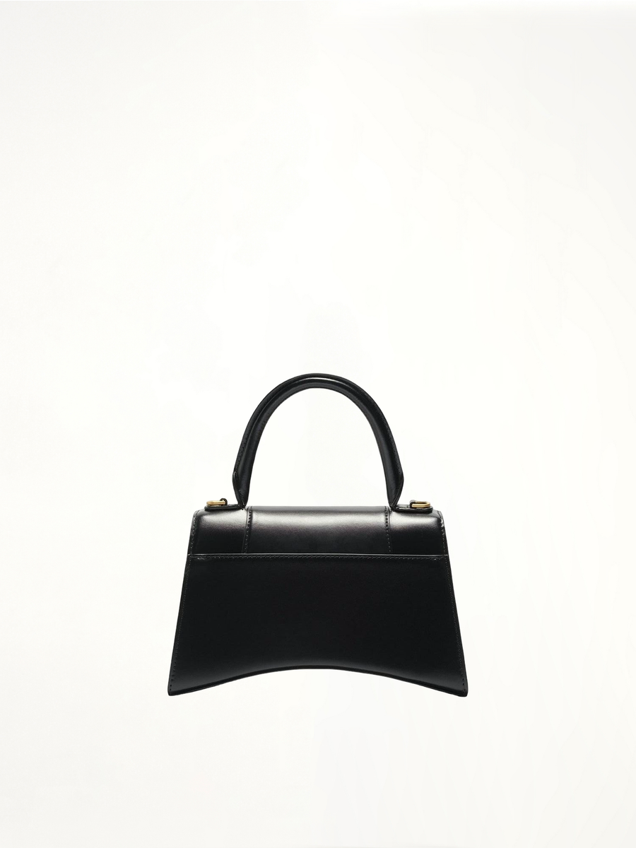 Hourglass Small Handbag in Box Calfskin in Black with Gold Plaque