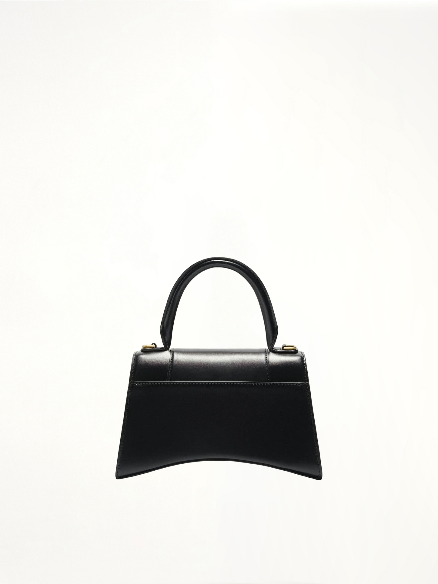 Hourglass Small Handbag in Box Calfskin in Black with Gold Plaque