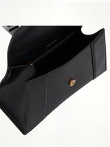 Hourglass Small Handbag in Box Calfskin in Black with Gold Plaque