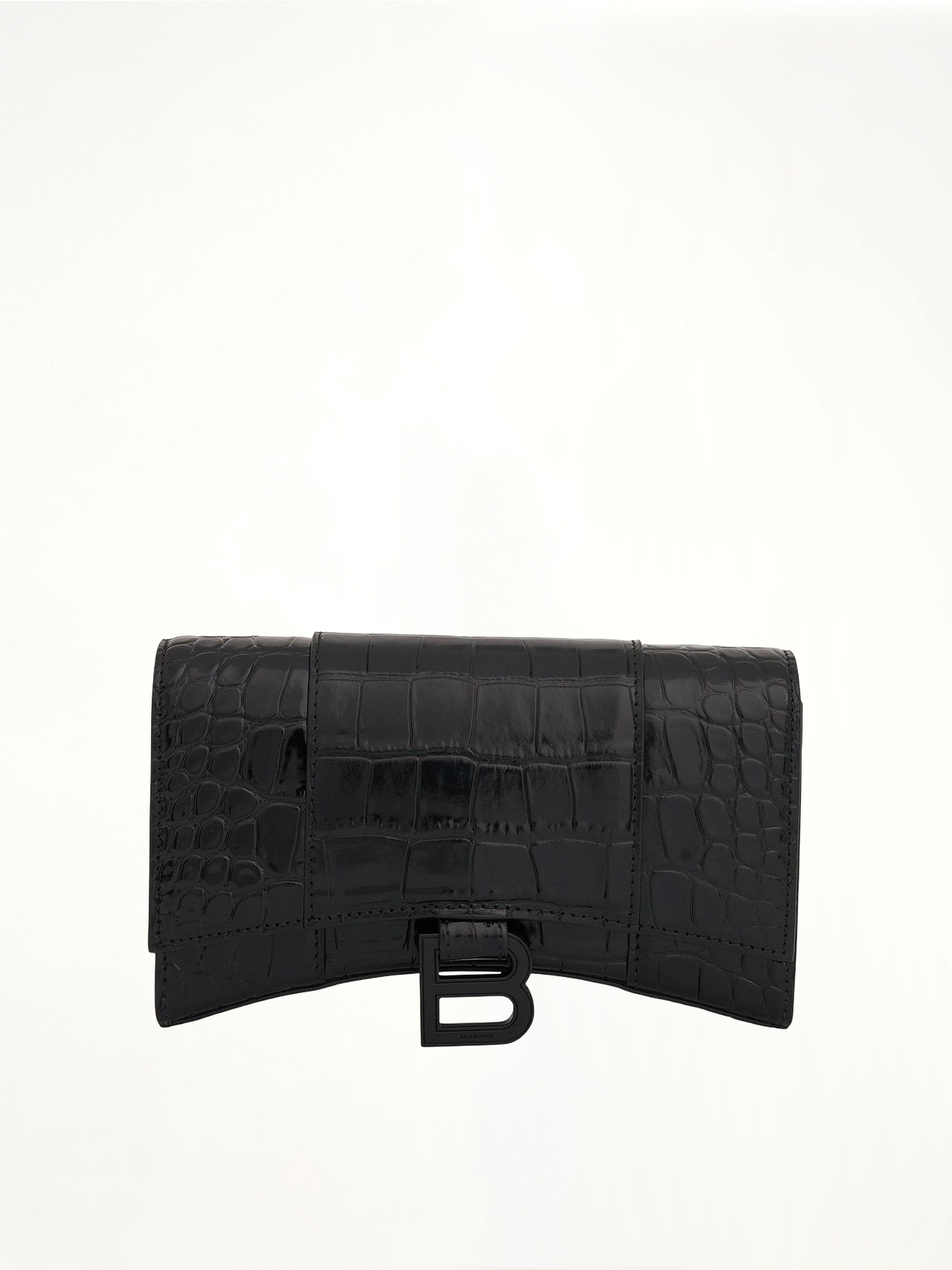 Hourglass Wallet on Chain in Black Shiny Croco