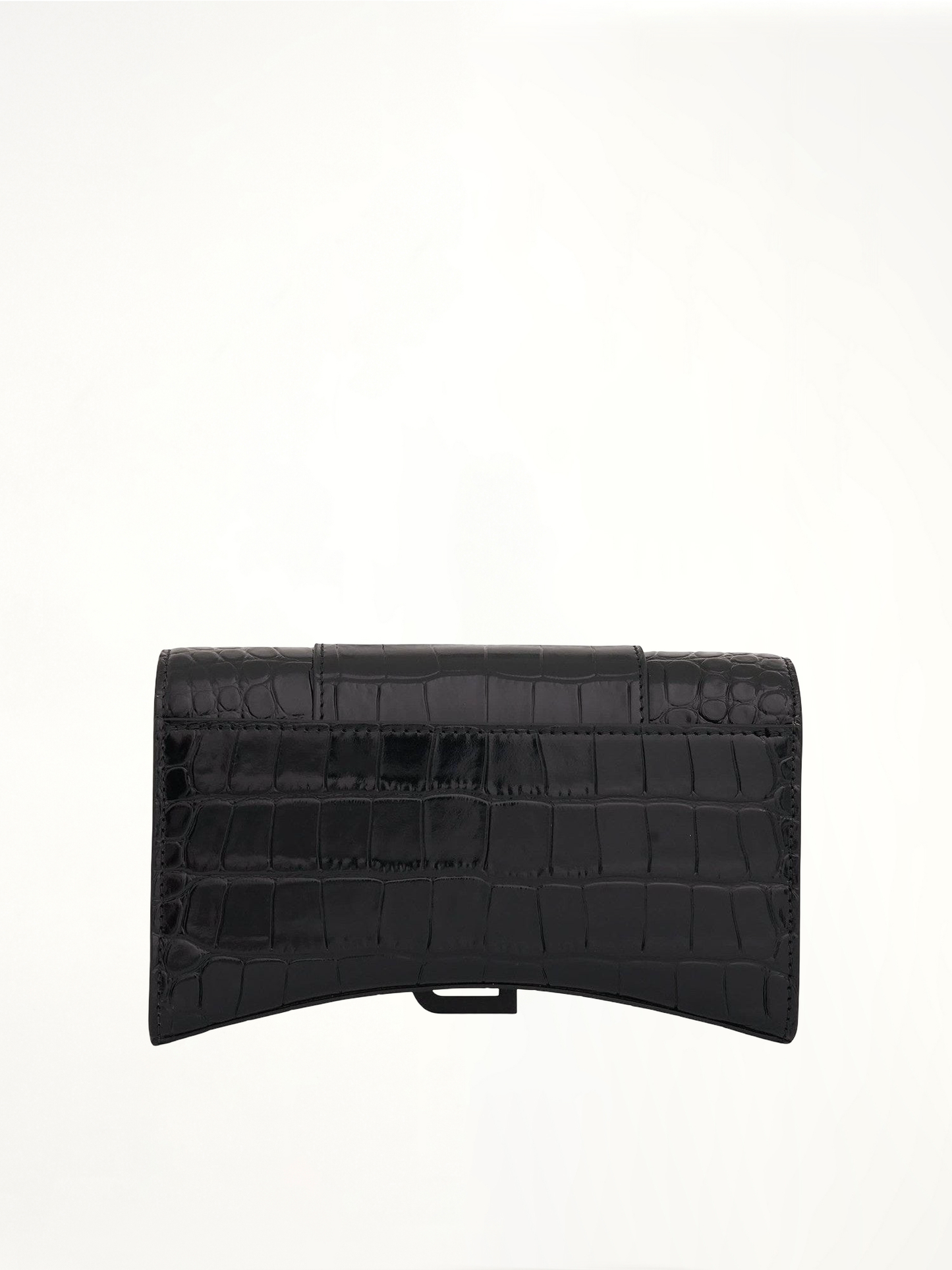 Hourglass Wallet on Chain in Black Shiny Croco