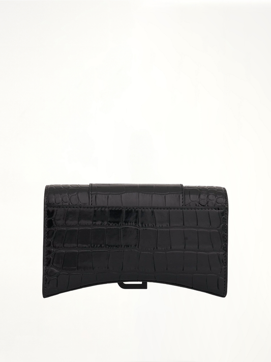 Hourglass Wallet on Chain in Black Shiny Croco