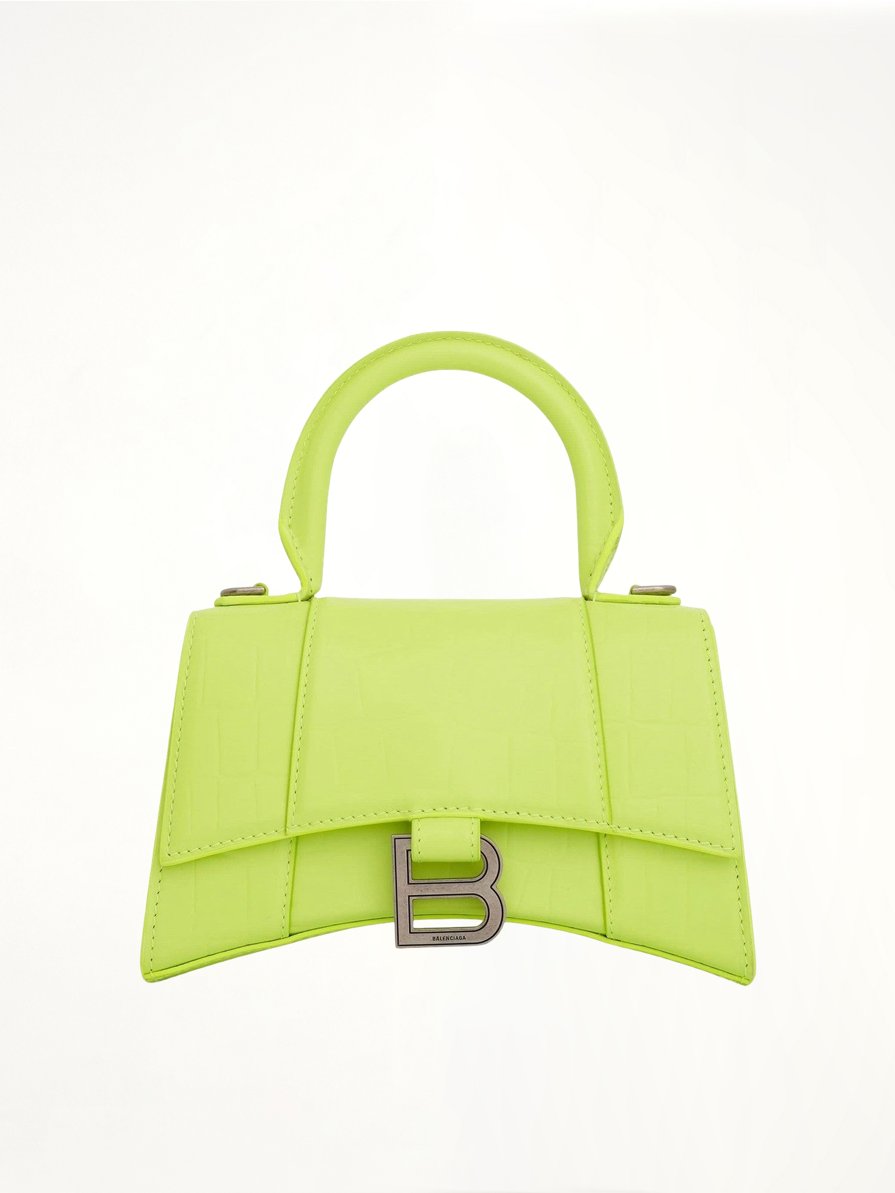 Hourglass XS Croco Embossed Bag in Fluo Yellow