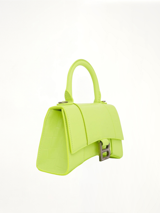 Hourglass XS Croco Embossed Bag in Fluo Yellow