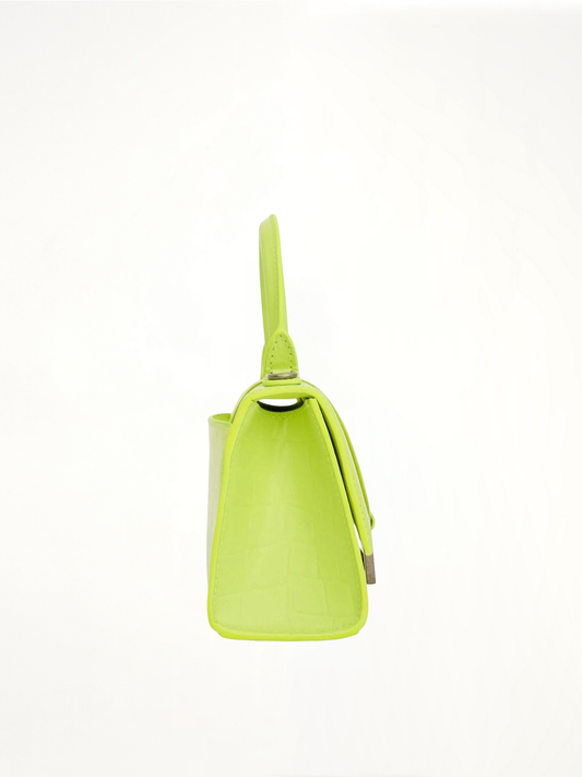 Hourglass XS Croco Embossed Bag in Fluo Yellow