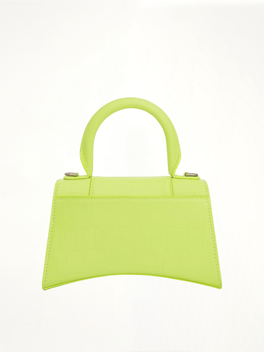 Hourglass XS Croco Embossed Bag in Fluo Yellow