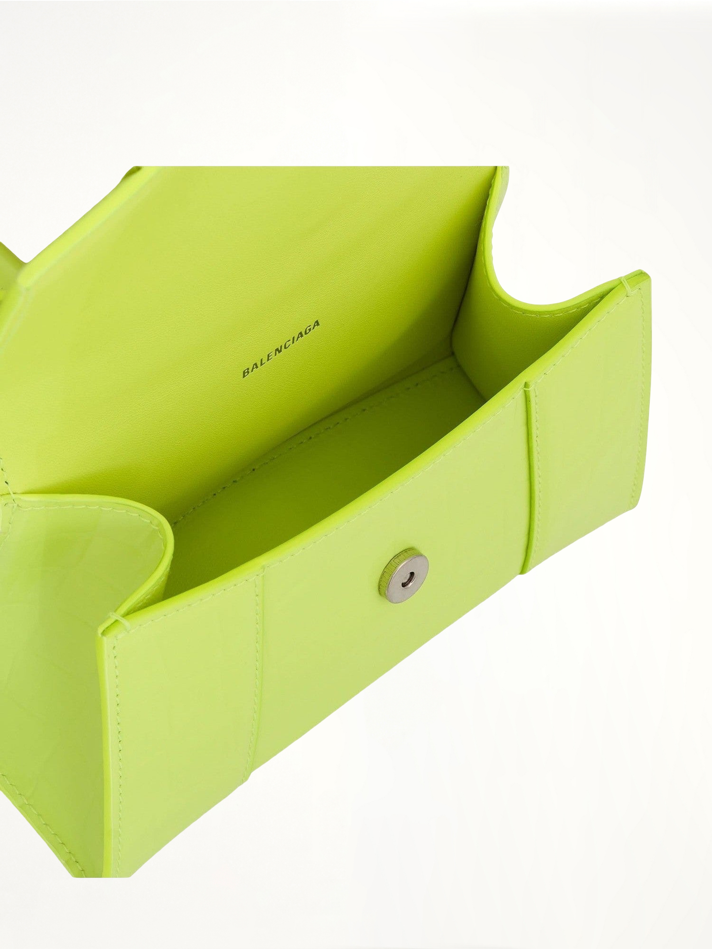 Hourglass XS Croco Embossed Bag in Fluo Yellow