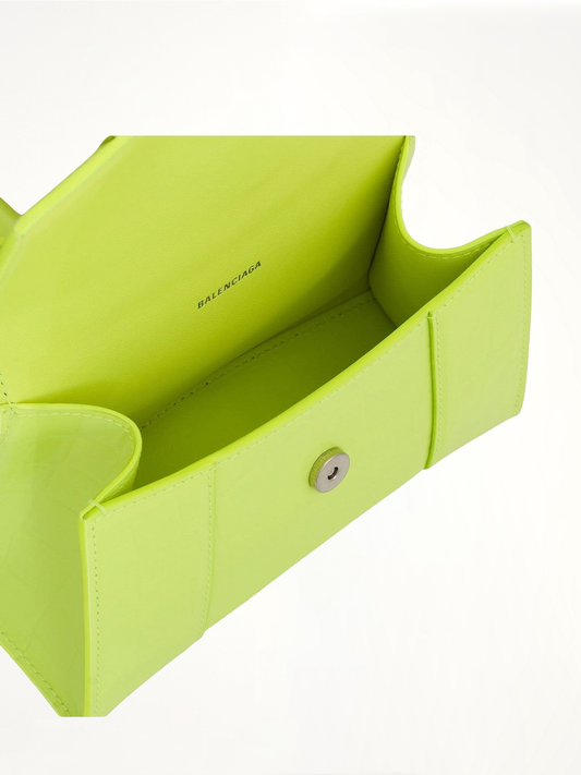 Hourglass XS Croco Embossed Bag in Fluo Yellow