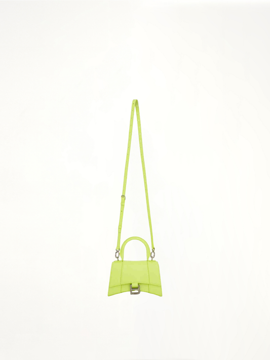 Hourglass XS Croco Embossed Bag in Fluo Yellow