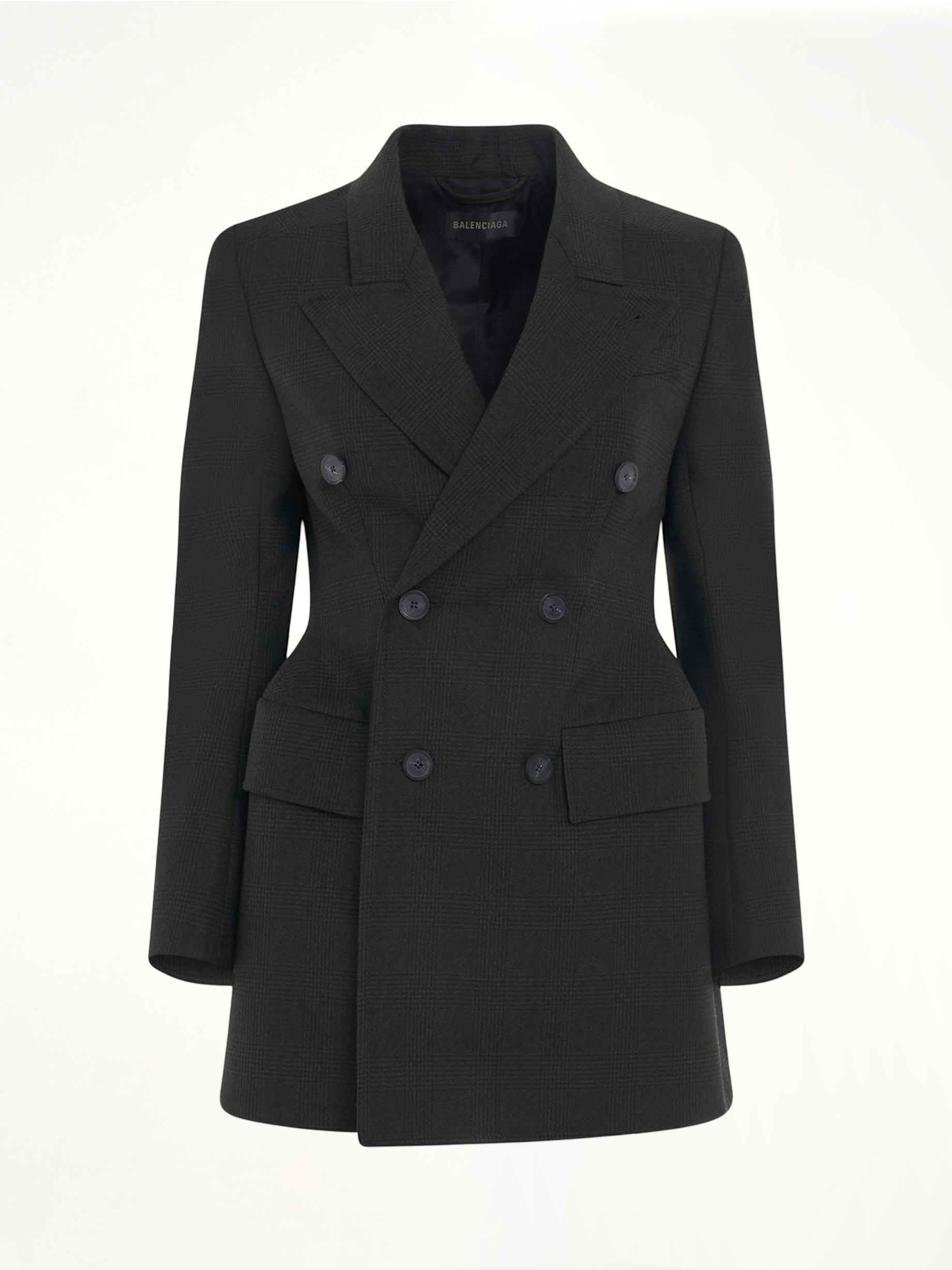 Double Breasted Hourglass Blazer in Khaki/Black