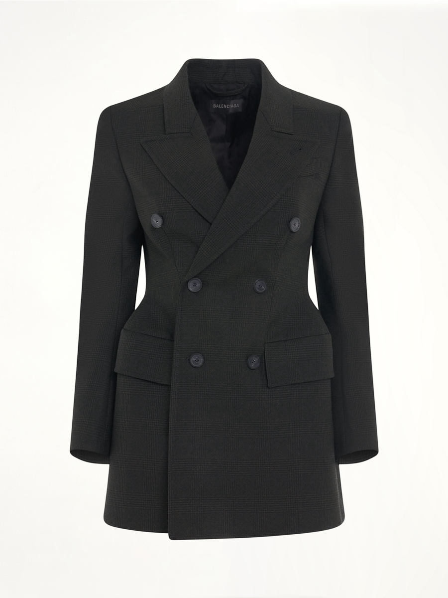 Double Breasted Hourglass Blazer in Khaki/Black