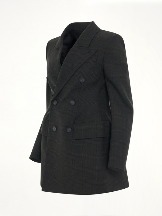 Double Breasted Hourglass Blazer in Khaki/Black