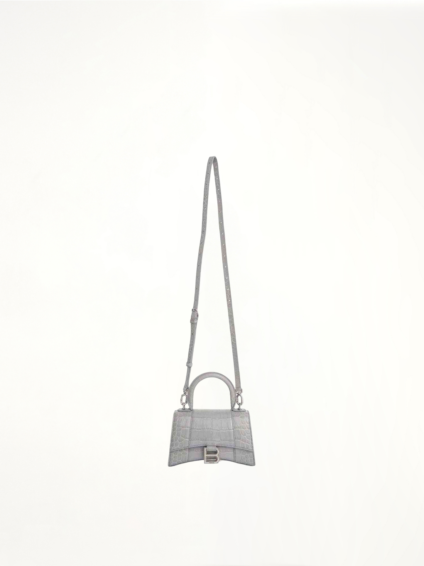 Hourglass XS Croco Embossed Bag in Grey