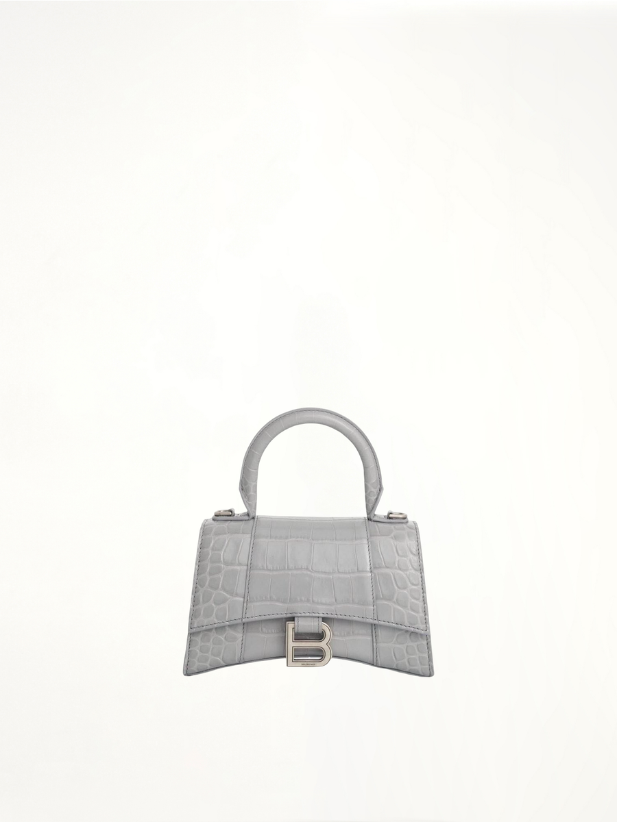 Hourglass XS Croco Embossed Bag in Grey