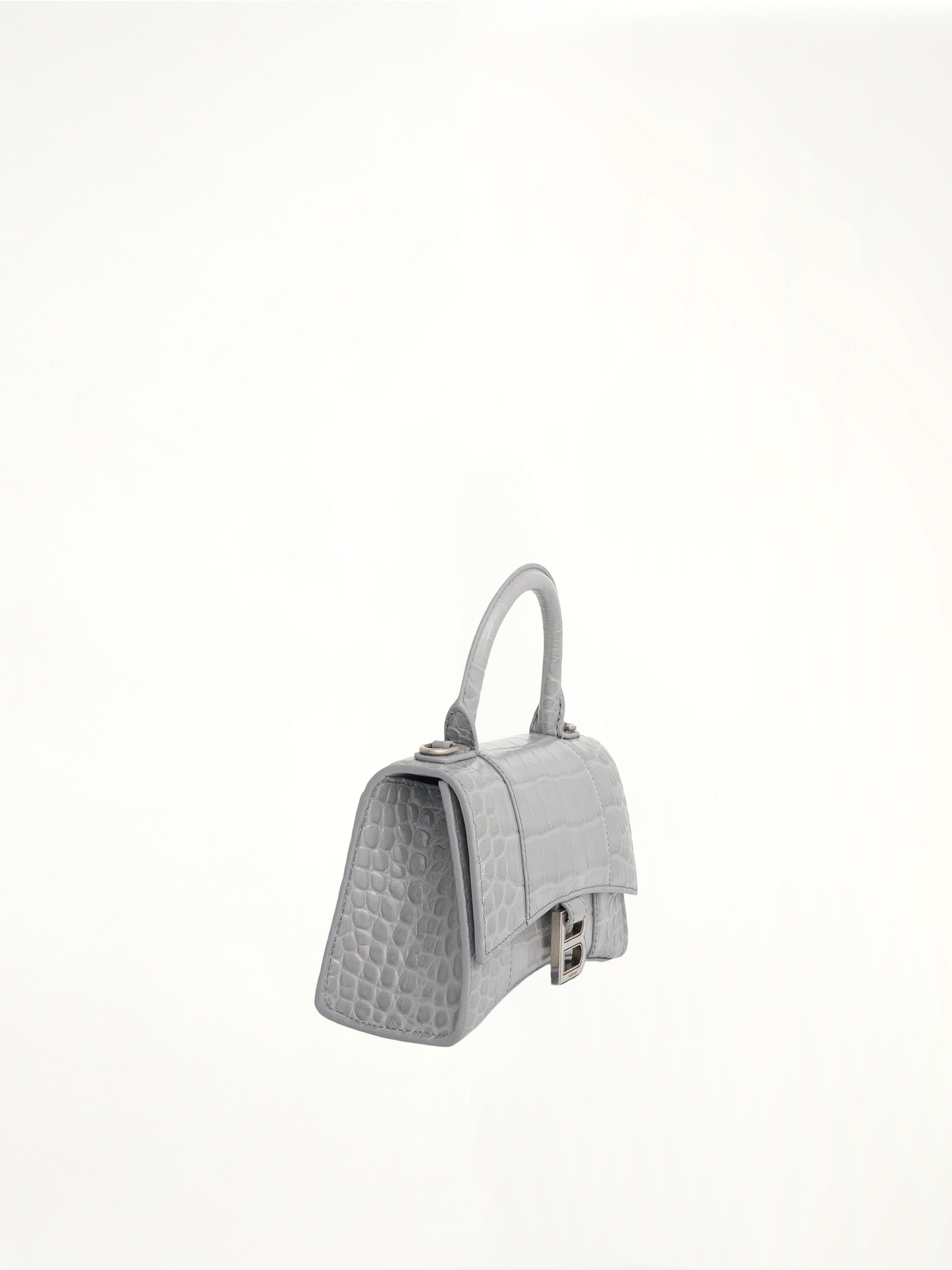 Hourglass XS Croco Embossed Bag in Grey