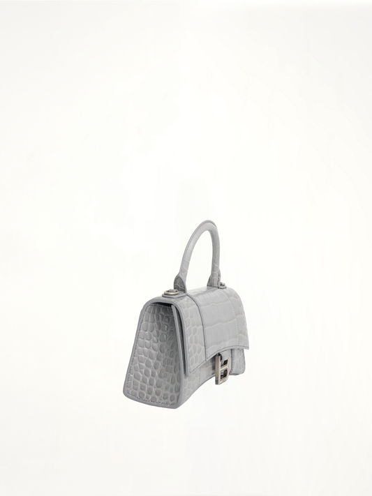 Hourglass XS Croco Embossed Bag in Grey