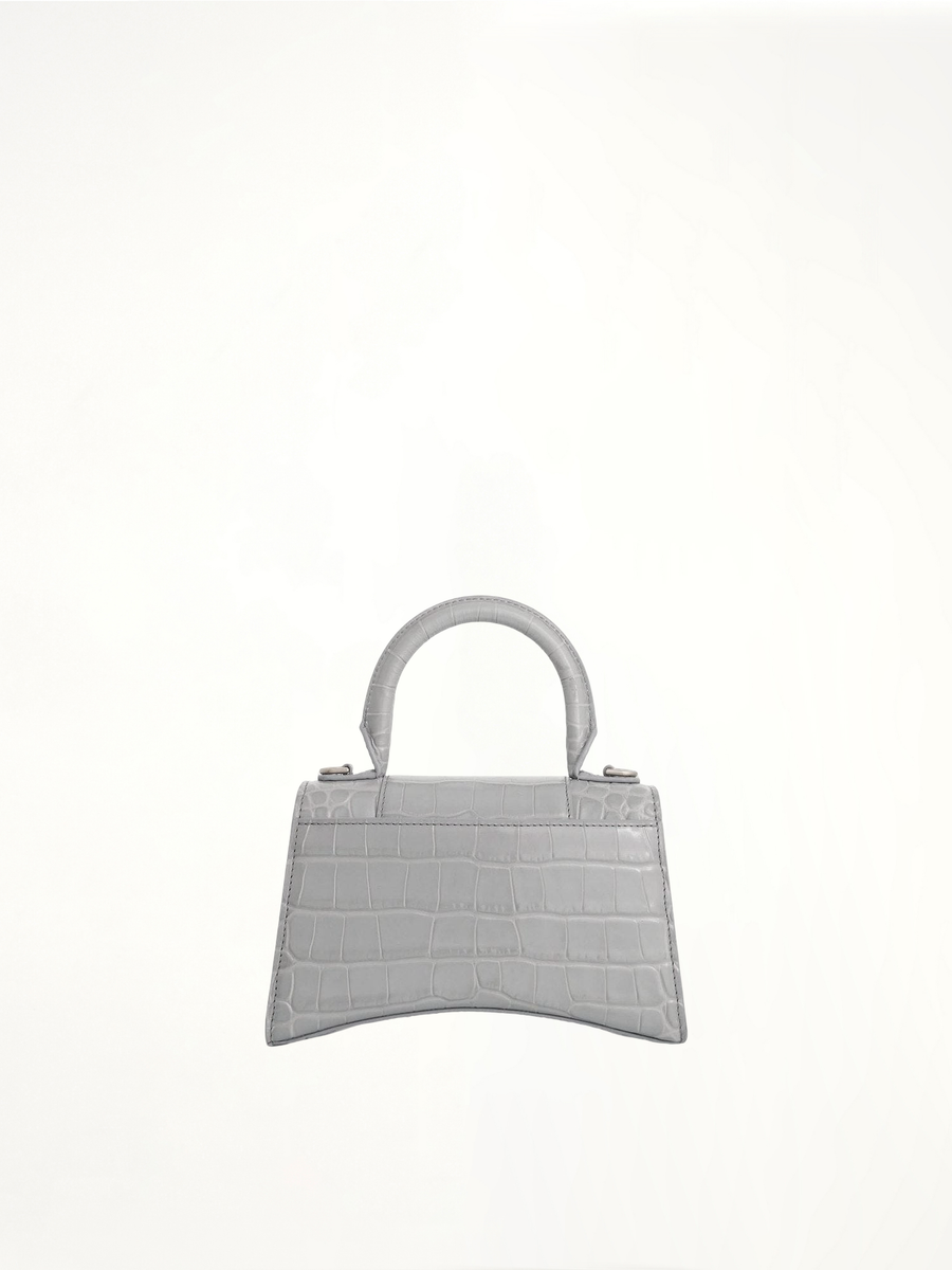 Hourglass XS Croco Embossed Bag in Grey