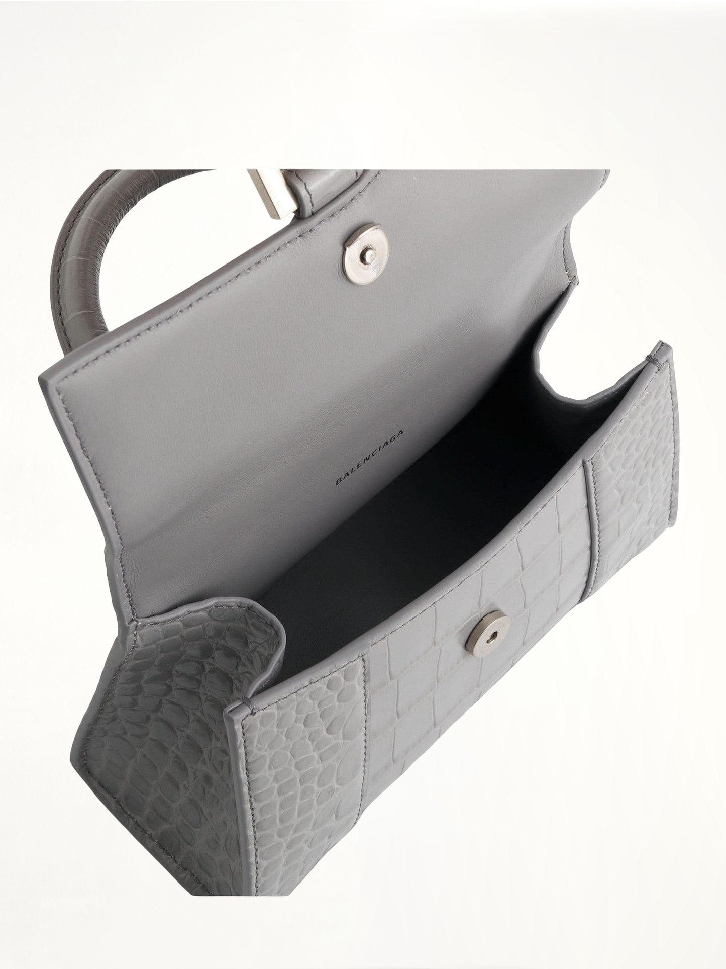 Hourglass XS Croco Embossed Bag in Grey