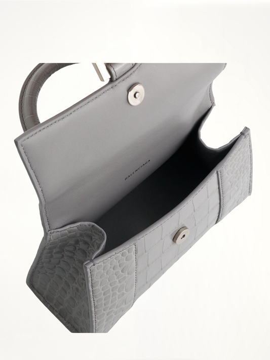 Hourglass XS Croco Embossed Bag in Grey