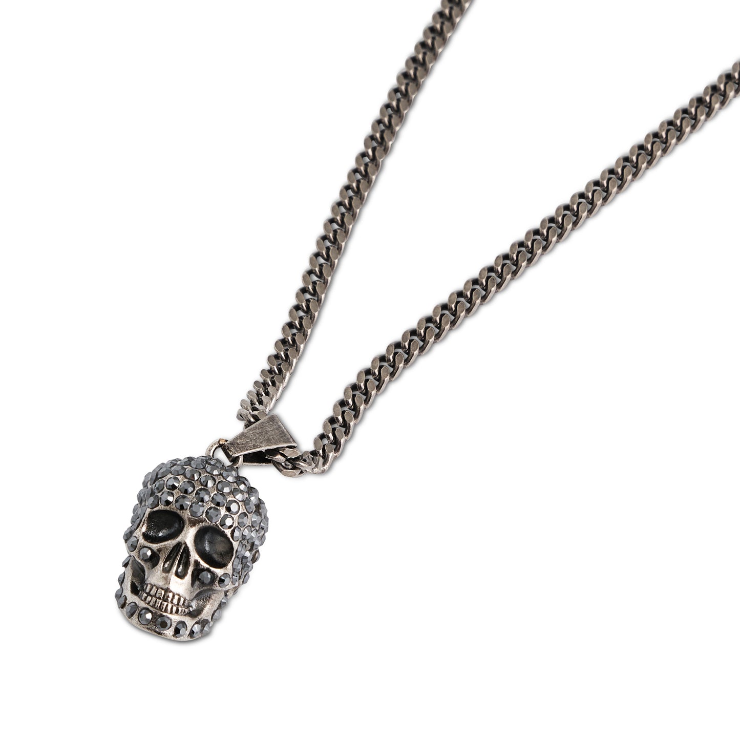 Pave Skull Necklace in Silver