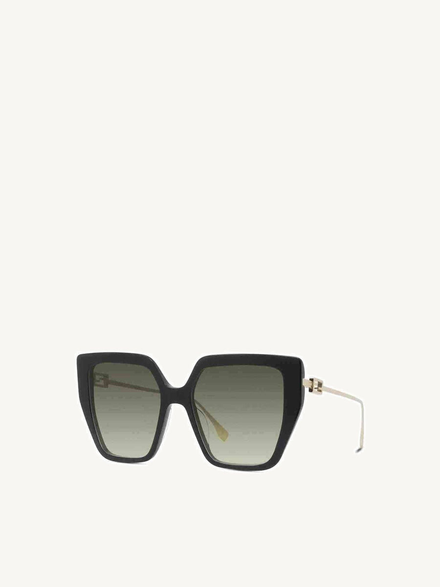 FE40012U Cat Eye Sunglasses with Gradient Green Lens in Shiny Black