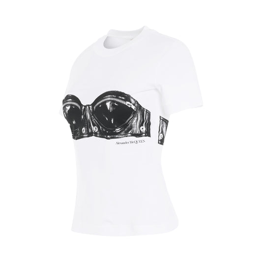 Bra Bustier Print Fitted T-Shirt in White