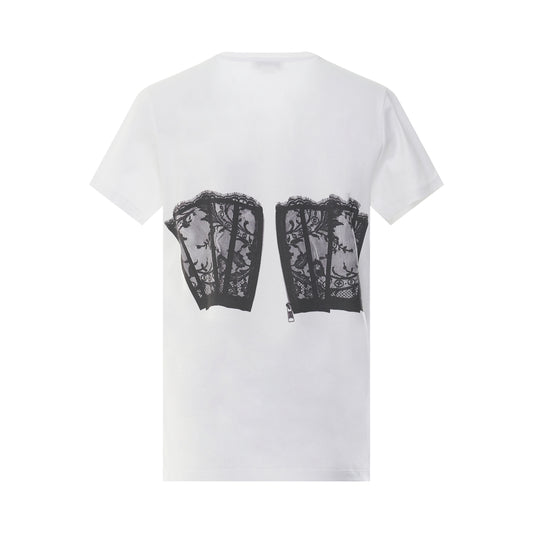 Lace Bust Corset Print Fitted T-Shirt in White