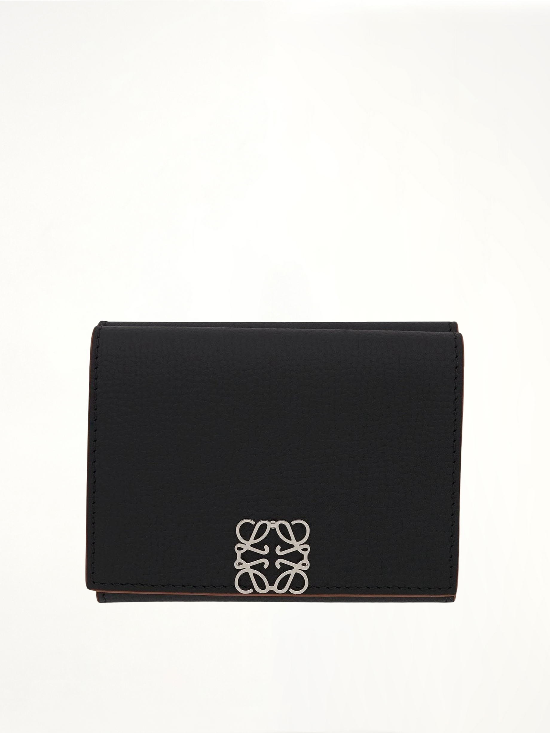 Anagram Trifold Wallet Pebble Grain Calfskin in Black