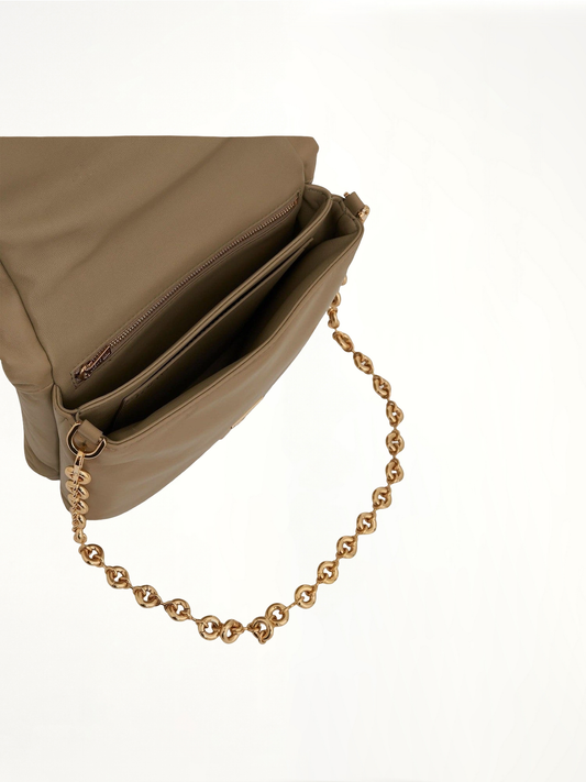 Puffer Goya Bag in Shiny Nappa Lambskin in Clay Green