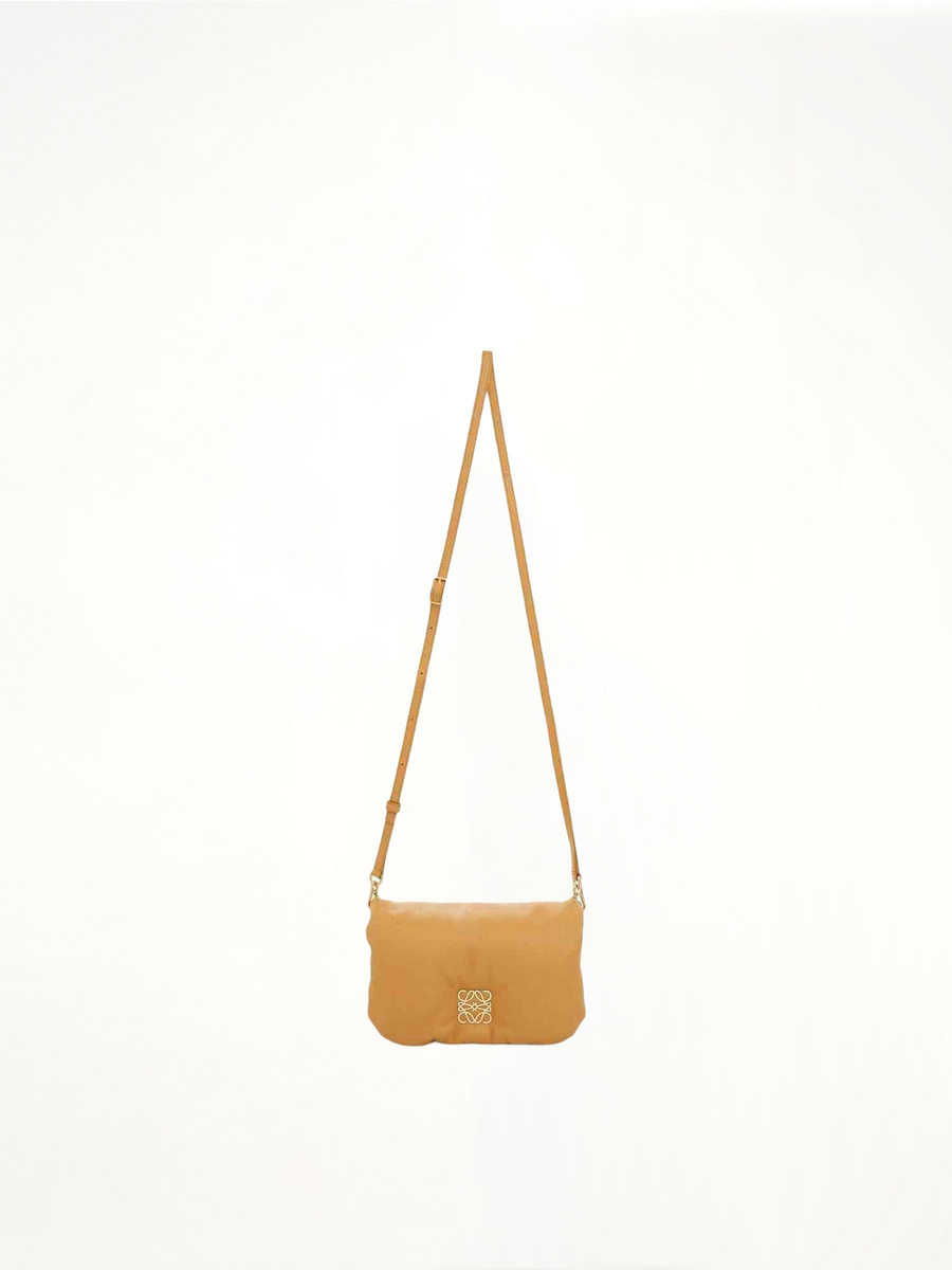 Mini Puffer Goya Bag in Shiny Nappa Lambskin in Camel