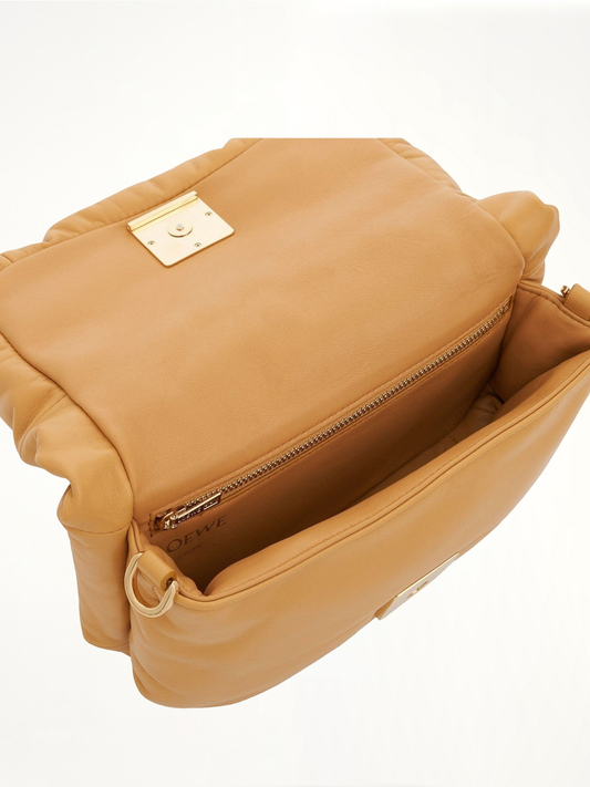 Mini Puffer Goya Bag in Shiny Nappa Lambskin in Camel