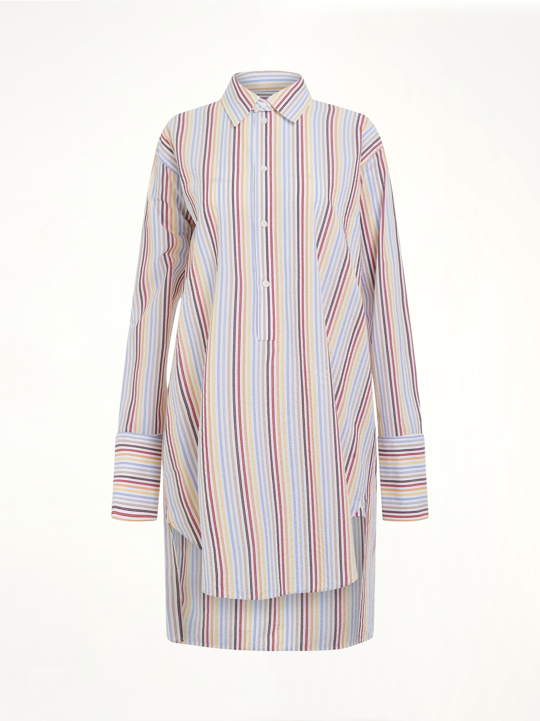 Stripe Deconstructed Silk Shirt Dress in Yellow/Blue/Orange