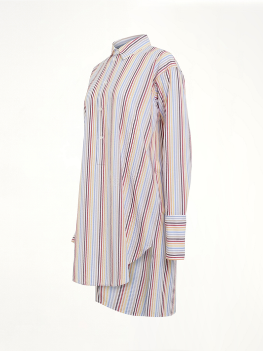 Stripe Deconstructed Silk Shirt Dress in Yellow/Blue/Orange