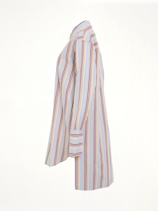 Stripe Deconstructed Silk Shirt Dress in Yellow/Blue/Orange