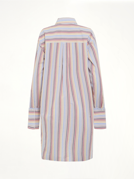 Stripe Deconstructed Silk Shirt Dress in Yellow/Blue/Orange