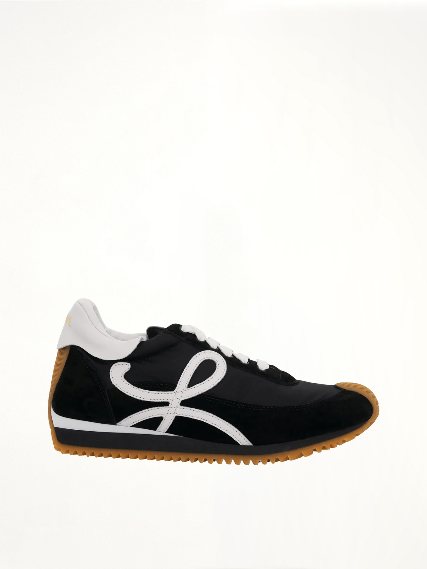 Flow Runner Sneaker in Nylon and Suede in Black/White