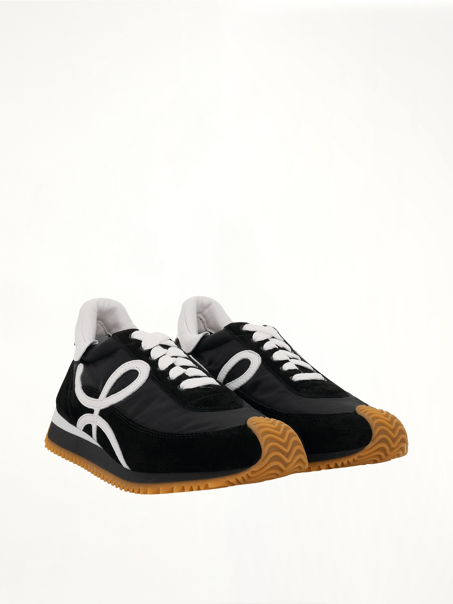 Flow Runner Sneaker in Nylon and Suede in Black/White