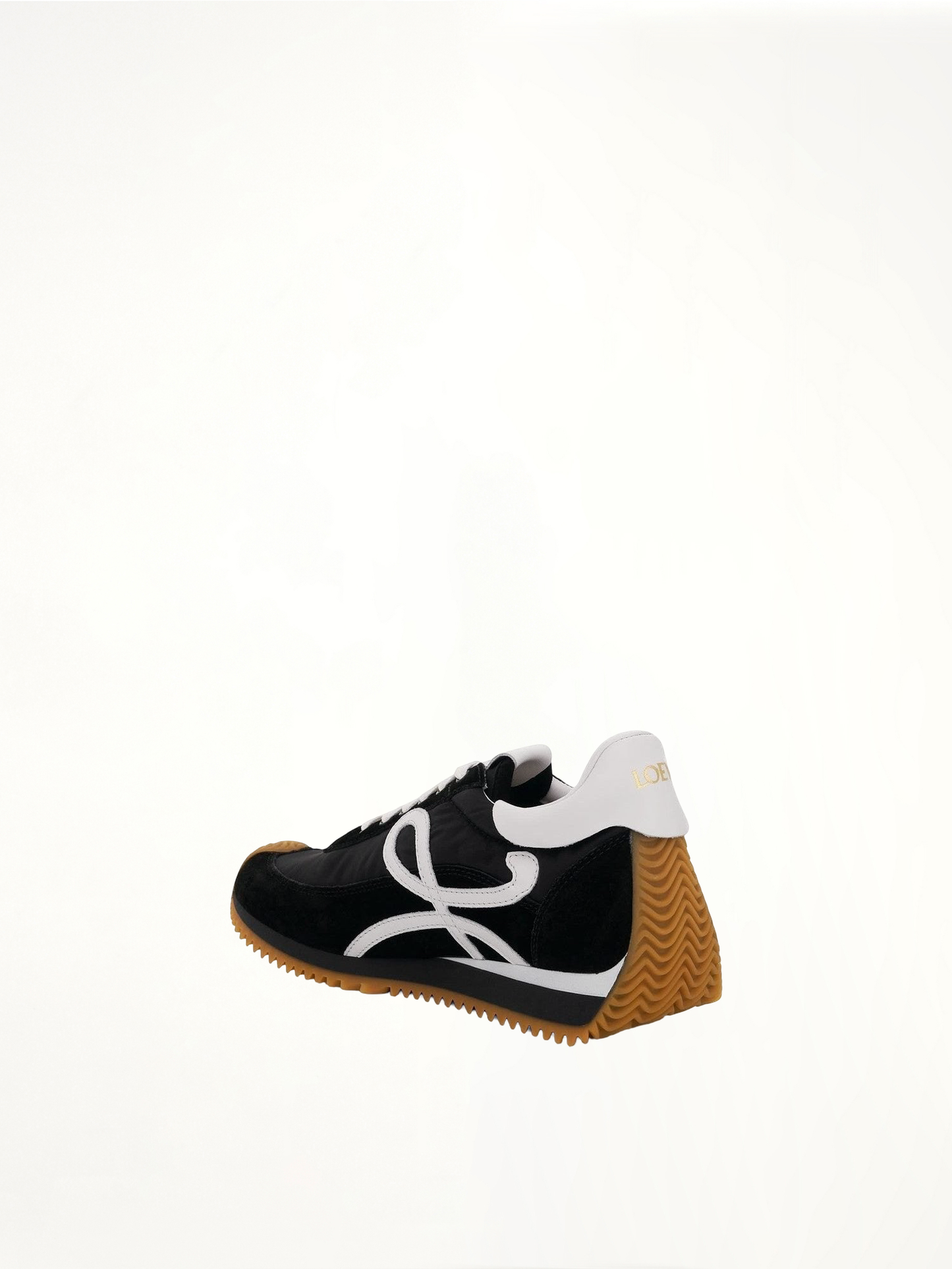 Flow Runner Sneaker in Nylon and Suede in Black/White