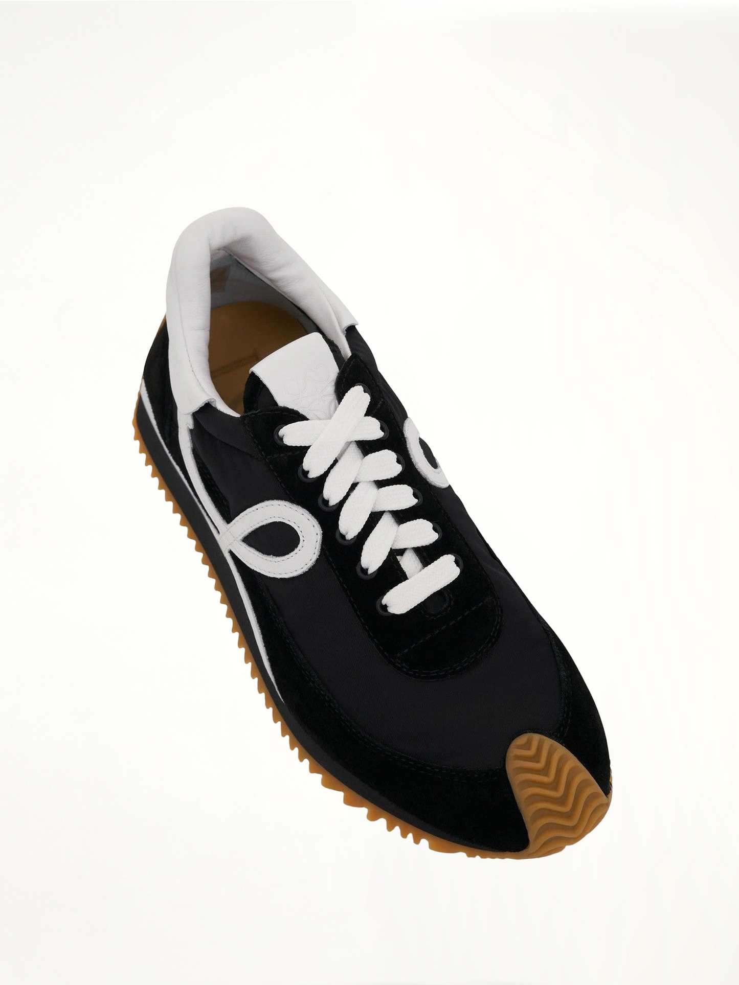 Flow Runner Sneaker in Nylon and Suede in Black/White