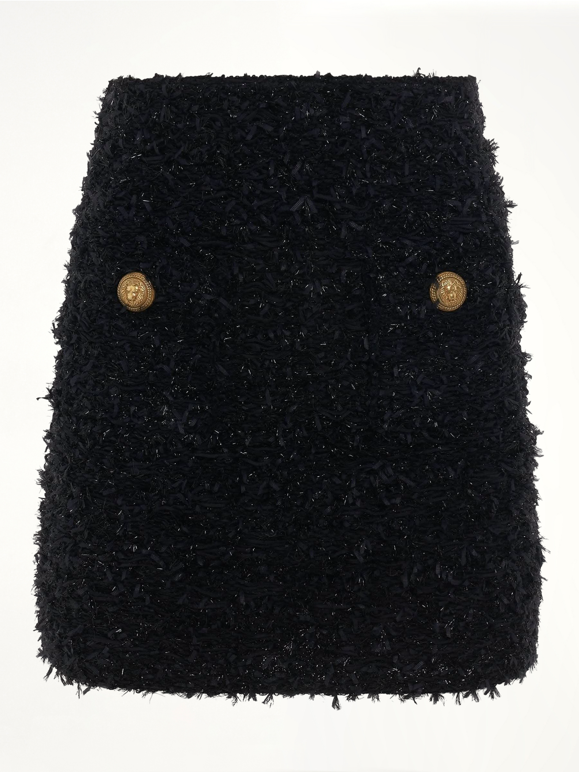 High Waisted 2 Pockets Tweed Short Skirt in Black