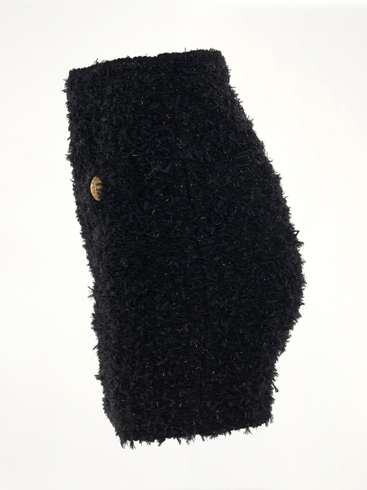 High Waisted 2 Pockets Tweed Short Skirt in Black