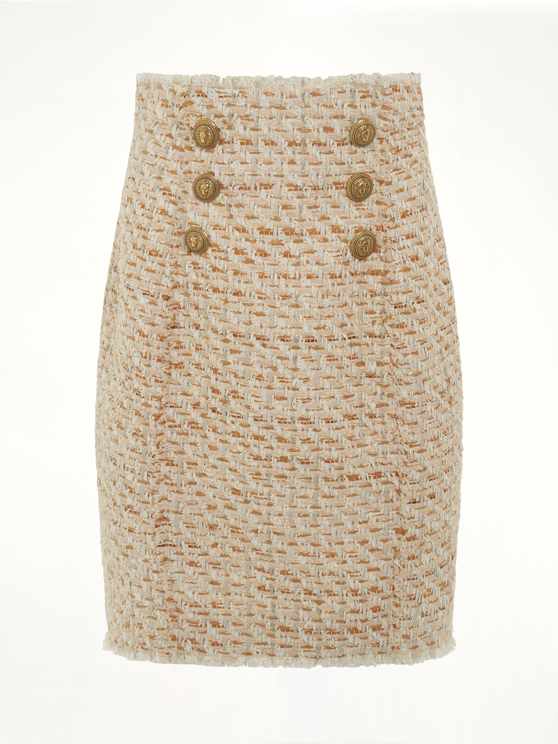 High Waisted 6 Button Tweed Short Skirt in Multi Beige