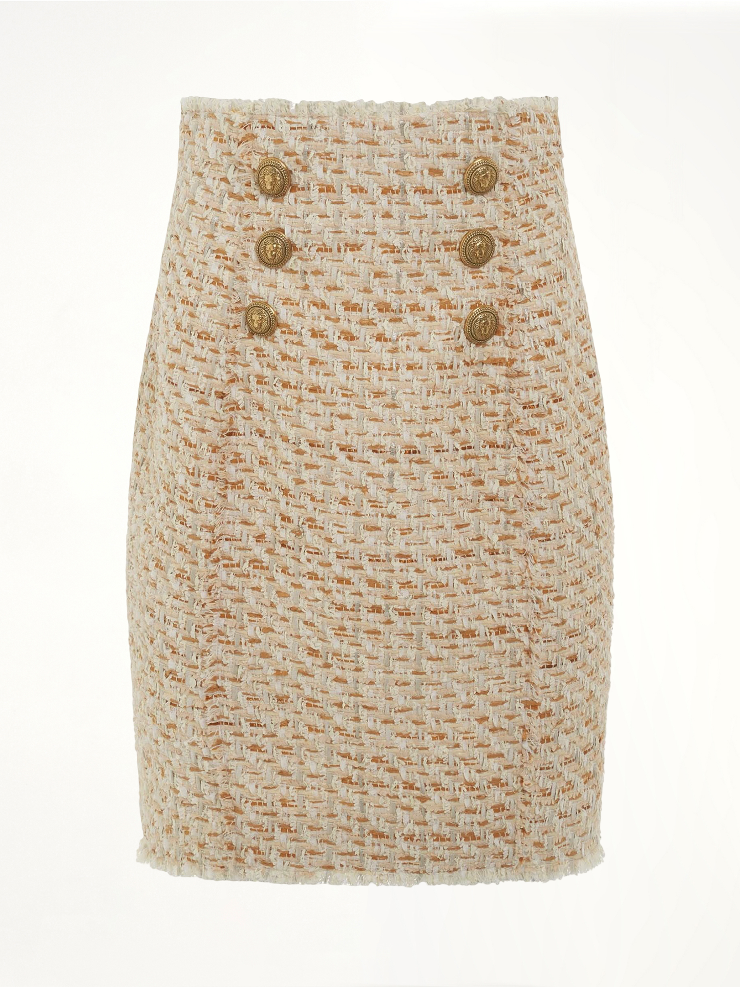 High Waisted 6 Button Tweed Short Skirt in Multi Beige
