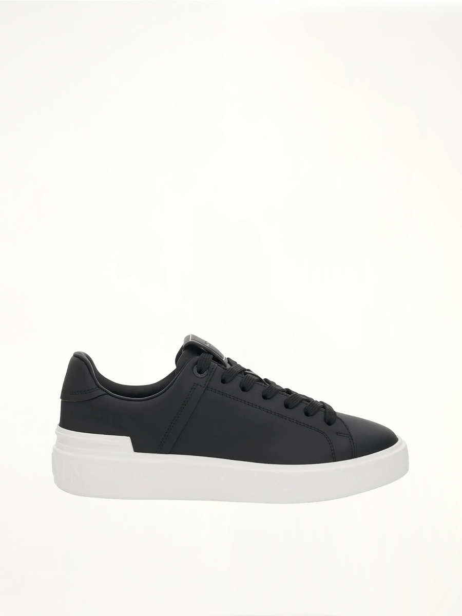 B-Court Calfskin Sneaker in Black/White Side View | BALMAIN