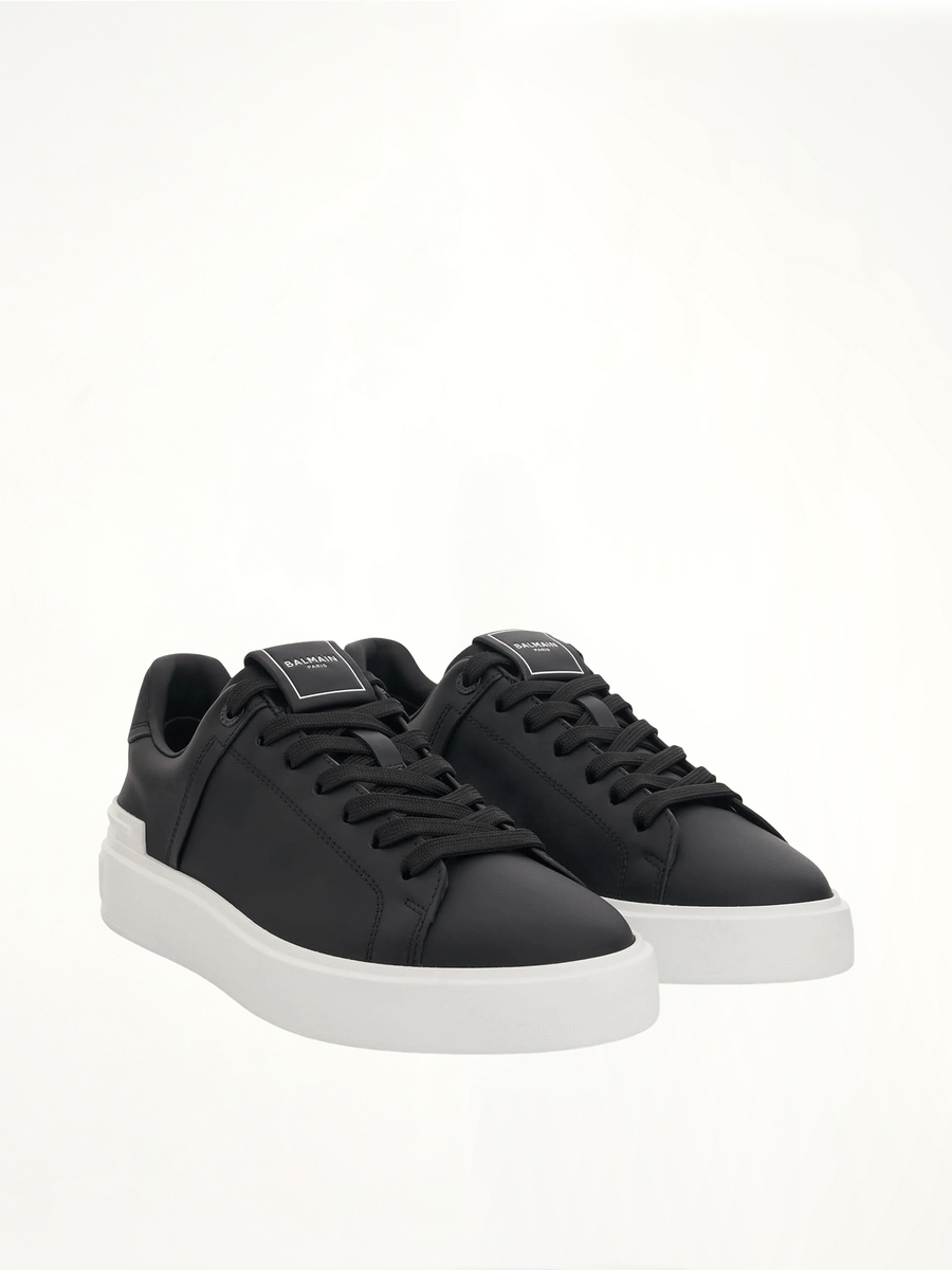 B-Court Calfskin Sneaker in Black/White Front View | BALMAIN