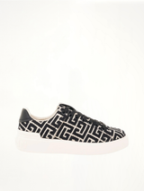 B-Court Monogram Jacquard Sneaker in Ivory/Black Side View | BALMAIN