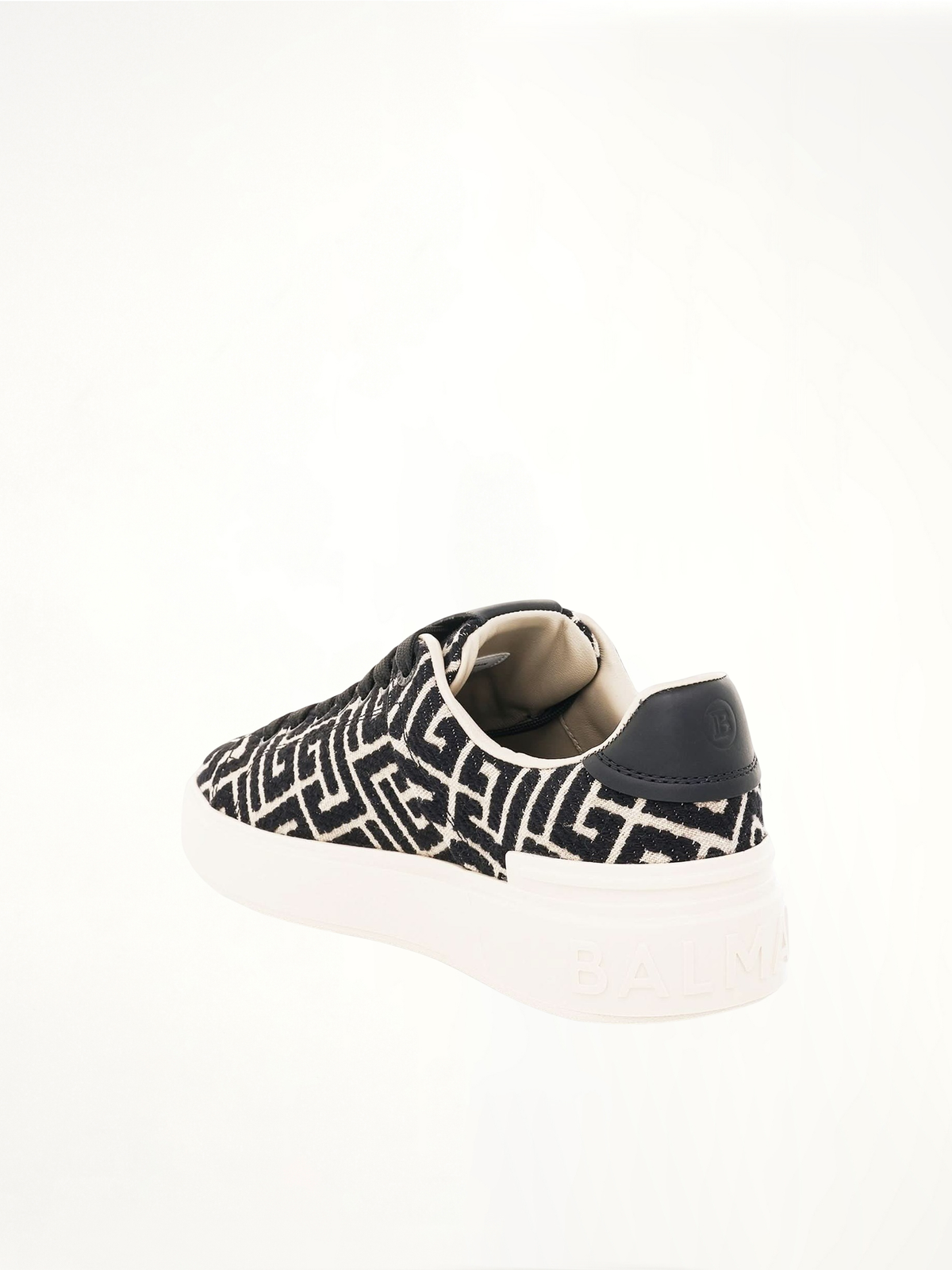 B-Court Monogram Jacquard Sneaker in Ivory/Black Back View | BALMAIN