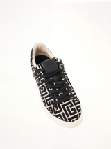 B-Court Monogram Jacquard Sneaker in Ivory/Black Top View | BALMAIN