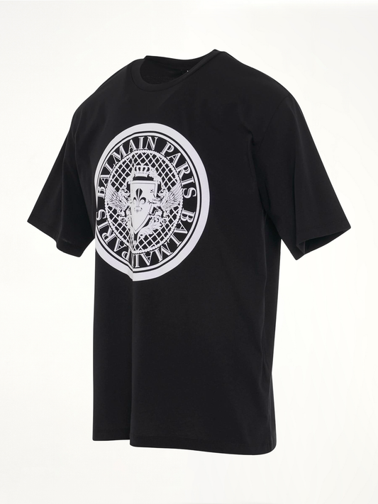 Coin Flock Straight Fit T-Shirt in Black/White