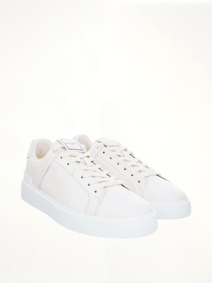 B-Court Calfskin Sneaker in White Front View | BALMAIN